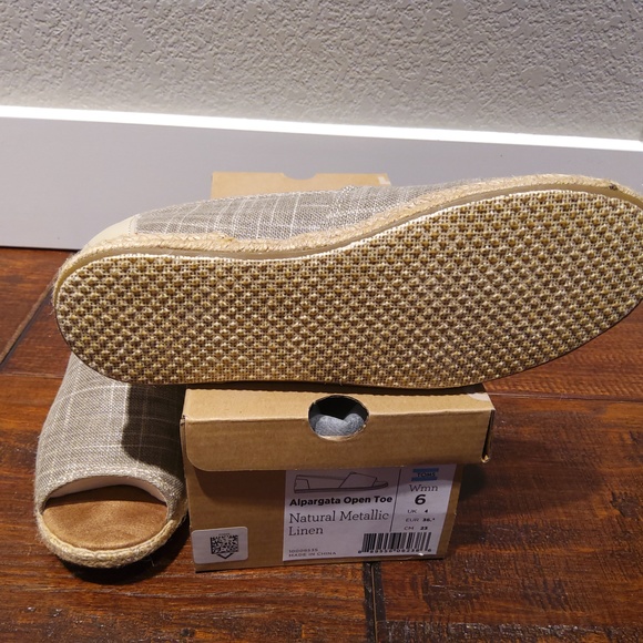 TOM'S Alpargata open toe natural metallic linen women's  6 - Picture 3 of 4